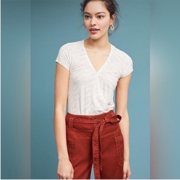 Anthropologie Maeve Leila Faux Wrap Rainbow Stripe Top - Picture 1 of 6